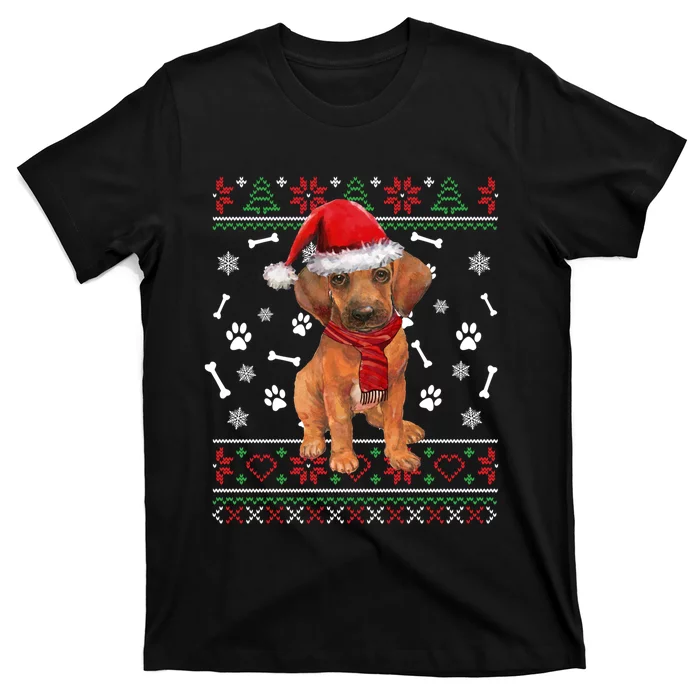 Ugly Sweater Christmas Rhodesian Ridgeback Santa Hat Pajama Sweatshirt T-Shirt