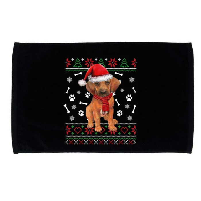 Ugly Sweater Christmas Rhodesian Ridgeback Santa Hat Pajama Sweatshirt Microfiber Hand Towel