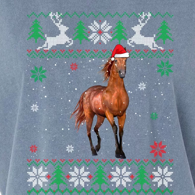 Ugly Sweater Christmas Horse Lover Santa Hat Animals Garment-Dyed Women's Muscle Tee