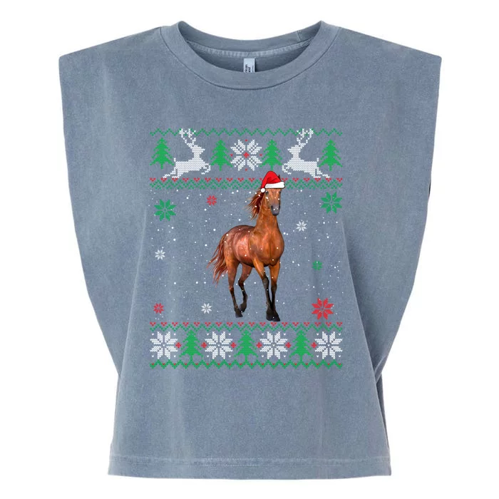 Ugly Sweater Christmas Horse Lover Santa Hat Animals Garment-Dyed Women's Muscle Tee