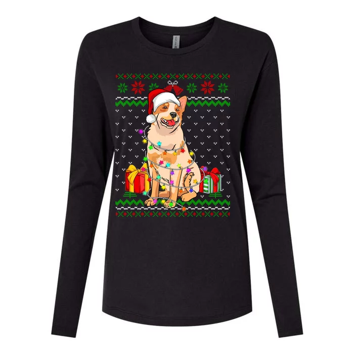 Ugly Sweater Christmas Lights Australian Cattle Dog Lover Womens Cotton Relaxed Long Sleeve T-Shirt