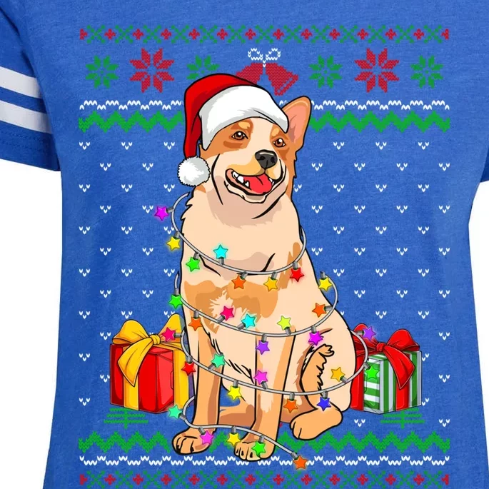 Ugly Sweater Christmas Lights Australian Cattle Dog Lover Enza Ladies Jersey Football T-Shirt