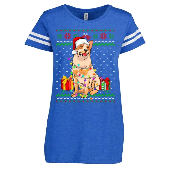 Ugly Sweater Christmas Lights Australian Cattle Dog Lover Enza Ladies Jersey Football T-Shirt