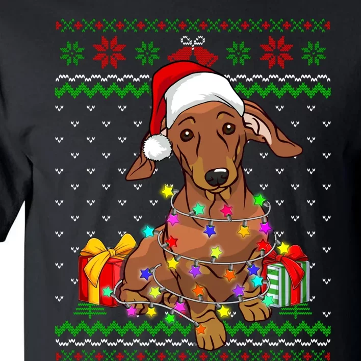 Ugly Sweater Christmas Lights Dachshund Dog Lover Tall T-Shirt