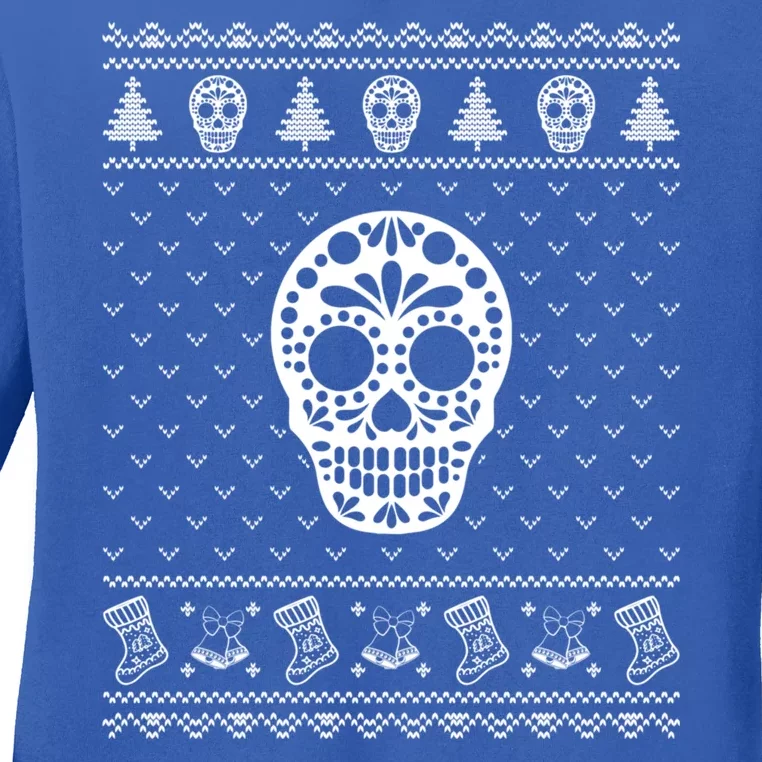 Ugly Sweater Christmas Holiday Design Funny Sugar Skull Xmas Ladies Long Sleeve Shirt