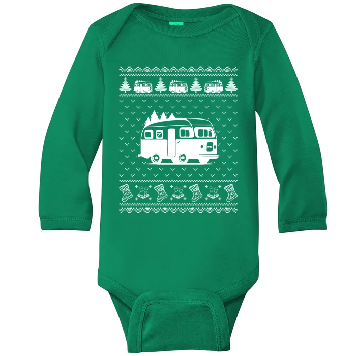 Ugly Sweater Christmas Holiday Design Funny Camper Xmas Baby Long Sleeve Bodysuit