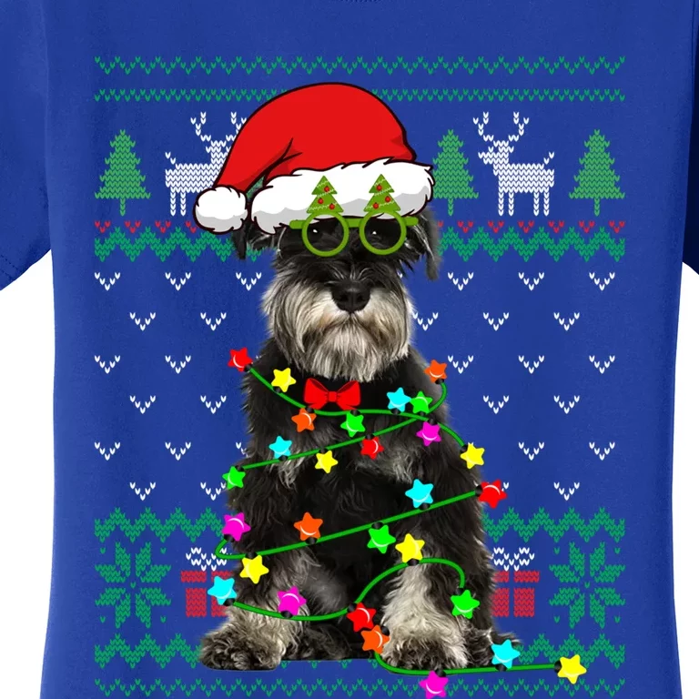 Ugly Sweater Christmas Lights Schnauzer Dog Puppy Lover Gift Women's T-Shirt