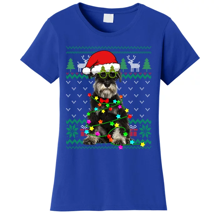 Ugly Sweater Christmas Lights Schnauzer Dog Puppy Lover Gift Women's T-Shirt