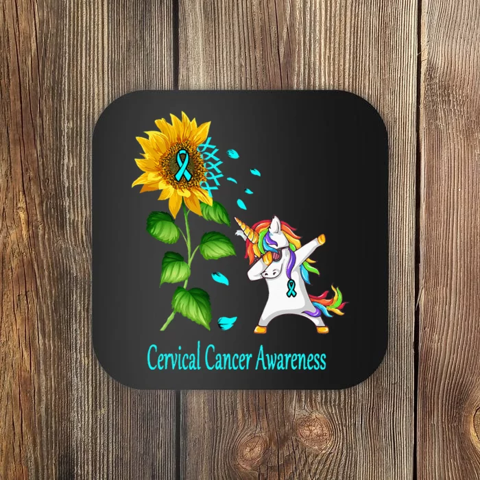 Unicorn SunFlower Cervical Cancer Awareness Coaster