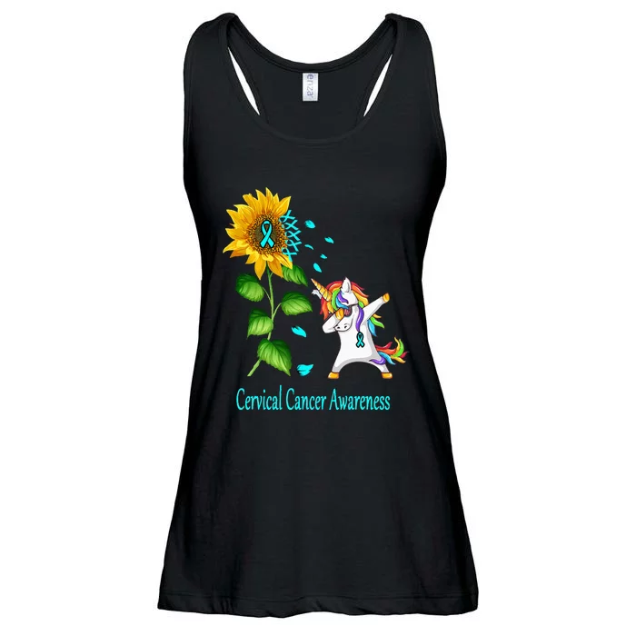 Unicorn SunFlower Cervical Cancer Awareness Ladies Essential Flowy Tank