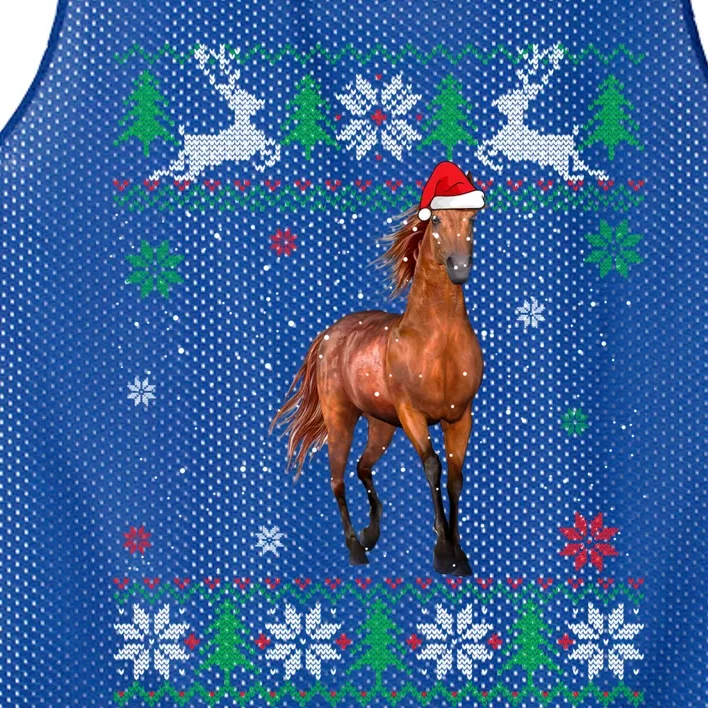 Ugly Sweater Christmas Horse Lover Santa Hat Animals Funny Gift Mesh Reversible Basketball Jersey Tank