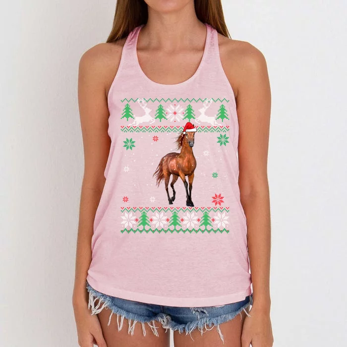 Ugly Sweater Christmas Horse Lover Santa Hat Animals Funny Gift Women's Knotted Racerback Tank