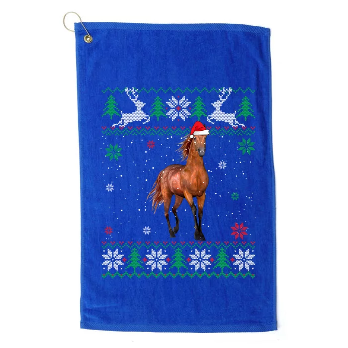 Ugly Sweater Christmas Horse Lover Santa Hat Animals Funny Gift Platinum Collection Golf Towel