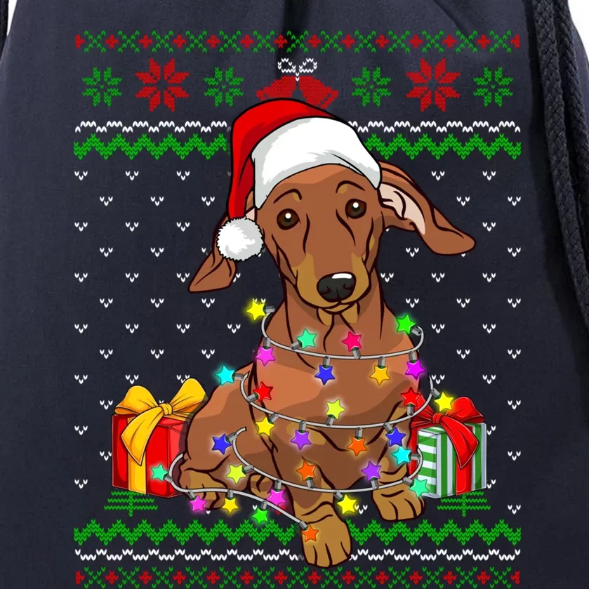 Ugly Sweater Christmas Lights Dachshund Dog Lover Drawstring Bag