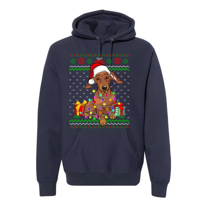 Ugly Sweater Christmas Lights Dachshund Dog Lover Premium Hoodie