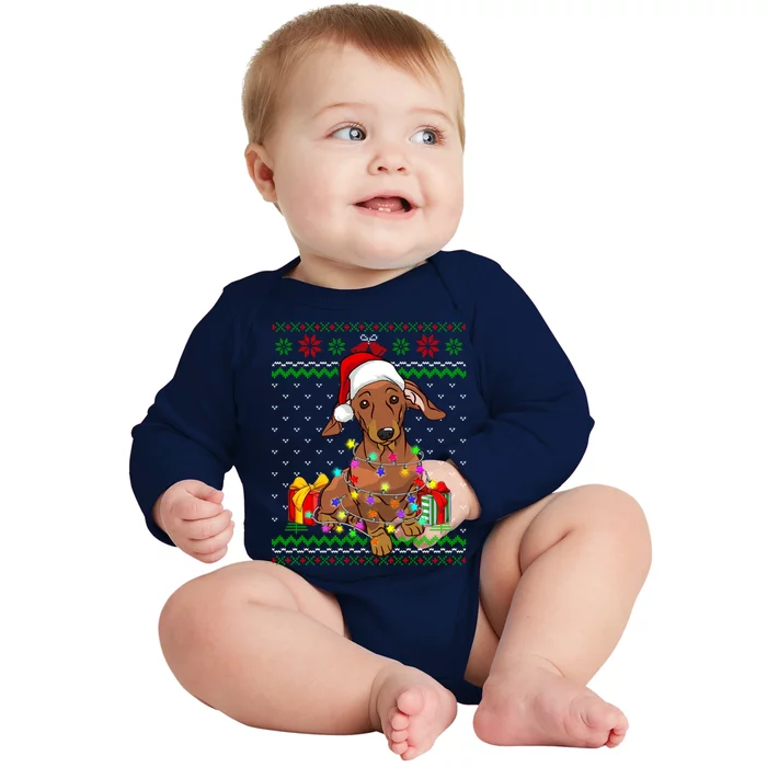 Ugly Sweater Christmas Lights Dachshund Dog Lover Baby Long Sleeve Bodysuit