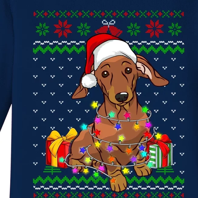 Ugly Sweater Christmas Lights Dachshund Dog Lover Baby Long Sleeve Bodysuit