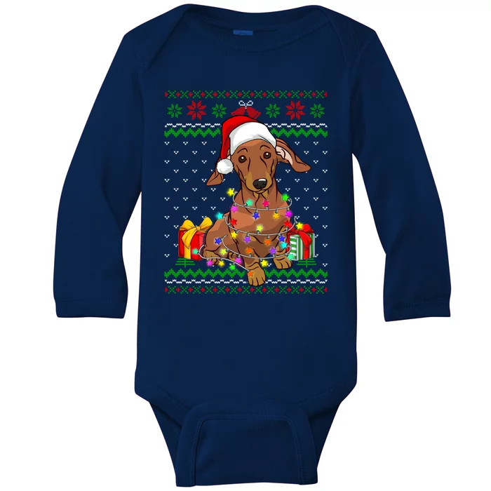 Ugly Sweater Christmas Lights Dachshund Dog Lover Baby Long Sleeve Bodysuit