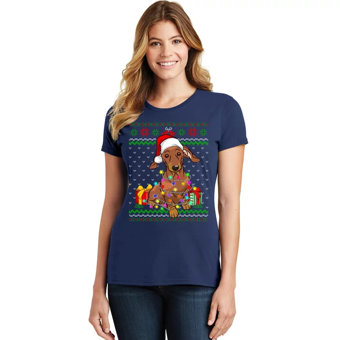 Ugly Sweater Christmas Lights Dachshund Dog Lover Women's T-Shirt