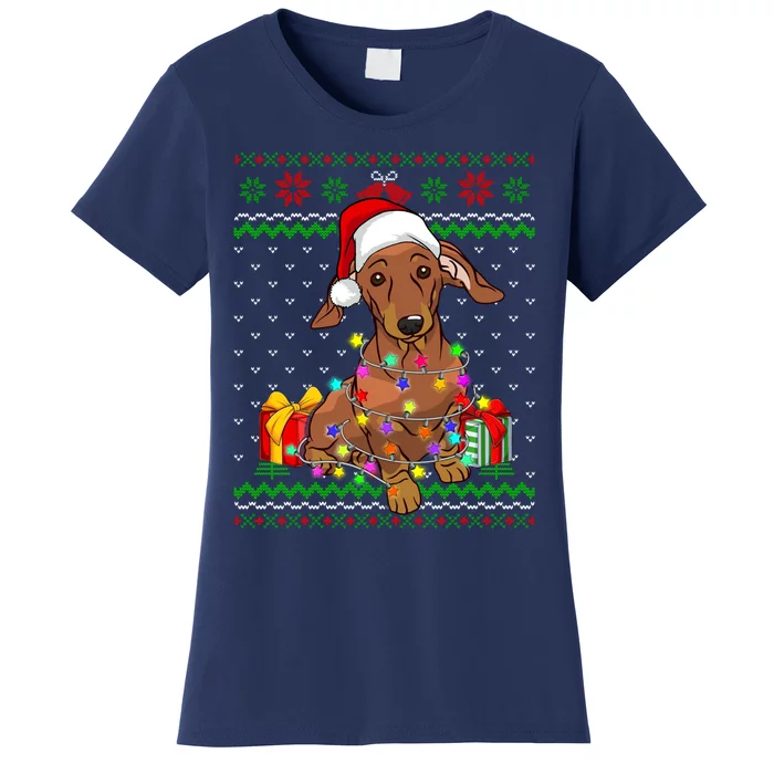 Ugly Sweater Christmas Lights Dachshund Dog Lover Women's T-Shirt