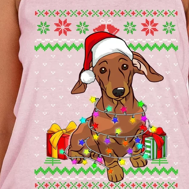 Ugly Sweater Christmas Lights Dachshund Dog Lover Women's Knotted Racerback Tank