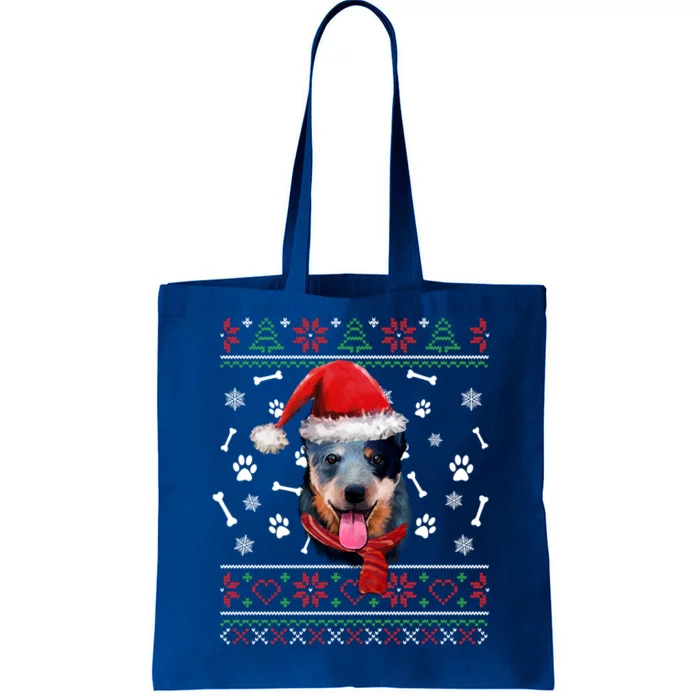 Ugly Sweater Christmas Blue Heeler Santa Hat Pajama Xmas Cool Gift Tote Bag