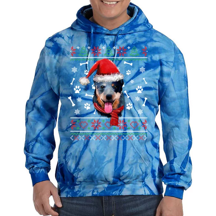 Ugly Sweater Christmas Blue Heeler Santa Hat Pajama Xmas Cool Gift Tie Dye Hoodie