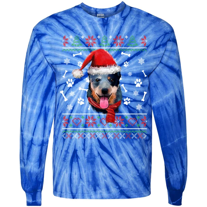 Ugly Sweater Christmas Blue Heeler Santa Hat Pajama Xmas Cool Gift Tie-Dye Long Sleeve Shirt