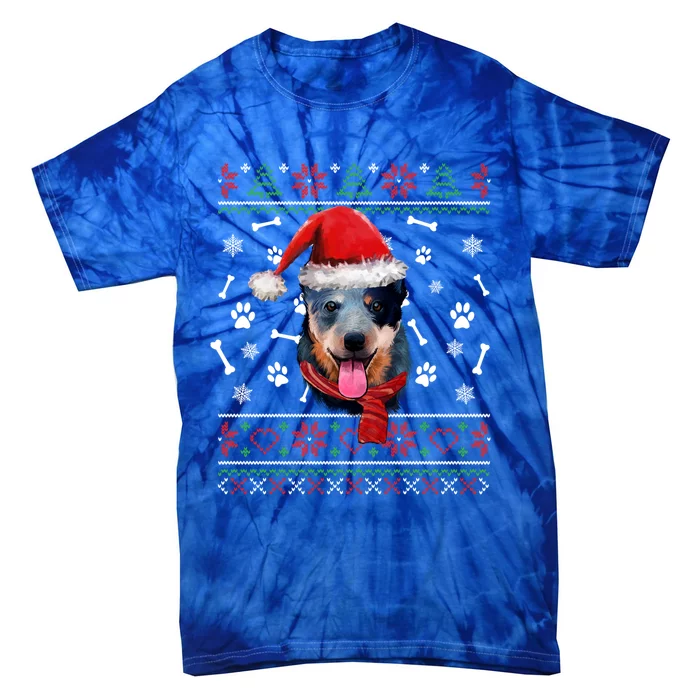 Ugly Sweater Christmas Blue Heeler Santa Hat Pajama Xmas Cool Gift Tie-Dye T-Shirt