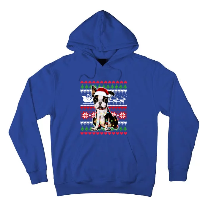 Ugly Sweater Christmas Lights Boston Terrier Dog Lover Gift Tall Hoodie