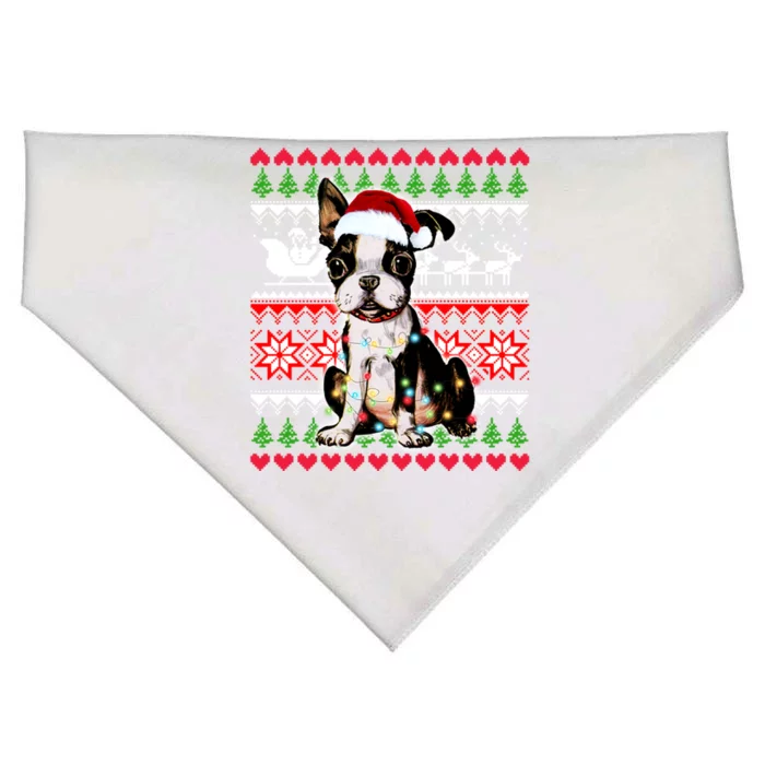 Ugly Sweater Christmas Lights Boston Terrier Dog Lover Gift USA-Made Doggie Bandana