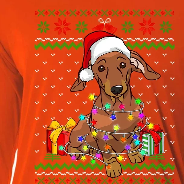 Ugly Sweater Christmas Lights Dachshund Dog Lover Gift Cooling Performance Long Sleeve Crew