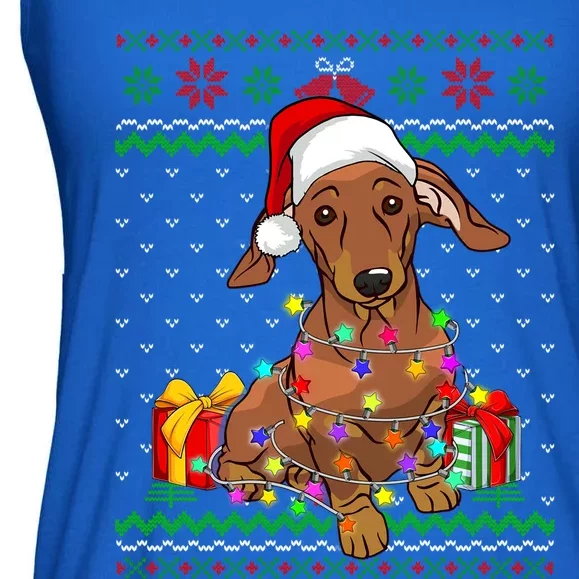 Ugly Sweater Christmas Lights Dachshund Dog Lover Gift Ladies Essential Flowy Tank