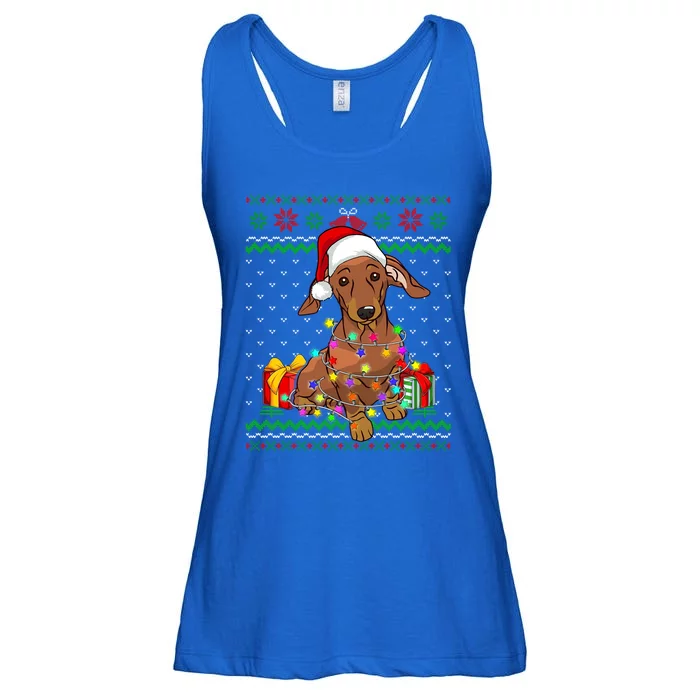 Ugly Sweater Christmas Lights Dachshund Dog Lover Gift Ladies Essential Flowy Tank