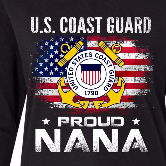 U S Coast Guard Proud Nana With American Flag Gift Veteran Gift Womens Cotton Relaxed Long Sleeve T-Shirt