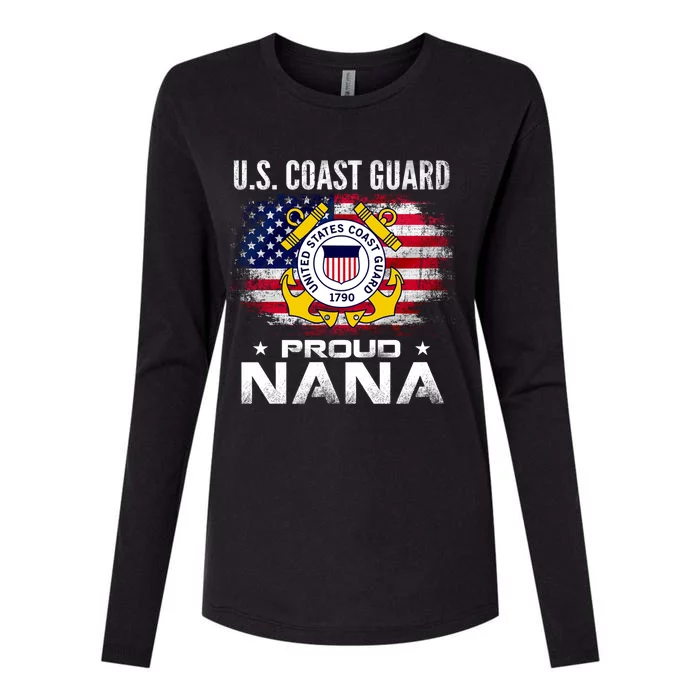 U S Coast Guard Proud Nana With American Flag Gift Veteran Gift Womens Cotton Relaxed Long Sleeve T-Shirt