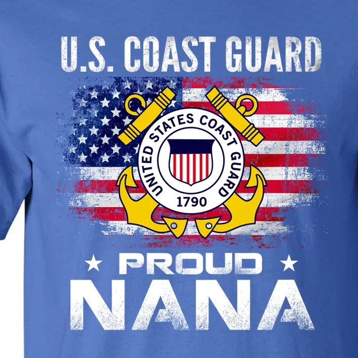 U S Coast Guard Proud Nana With American Flag Gift Veteran Gift Tall T-Shirt