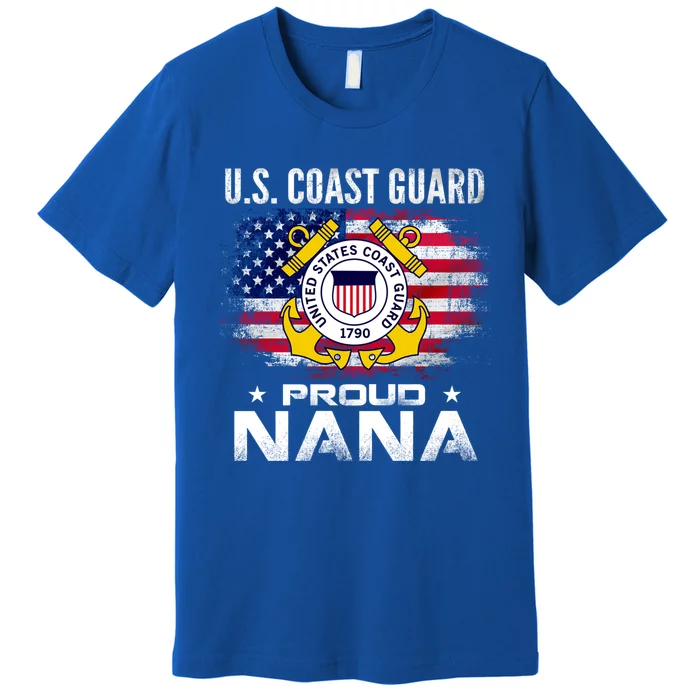 U S Coast Guard Proud Nana With American Flag Gift Veteran Gift Premium T-Shirt