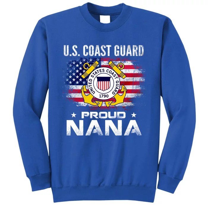 U S Coast Guard Proud Nana With American Flag Gift Veteran Gift Tall Sweatshirt