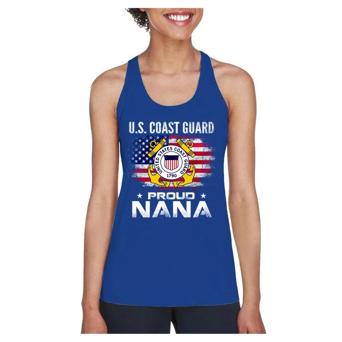 U S Coast Guard Proud Nana With American Flag Gift Veteran Gift Women's Racerback Tank