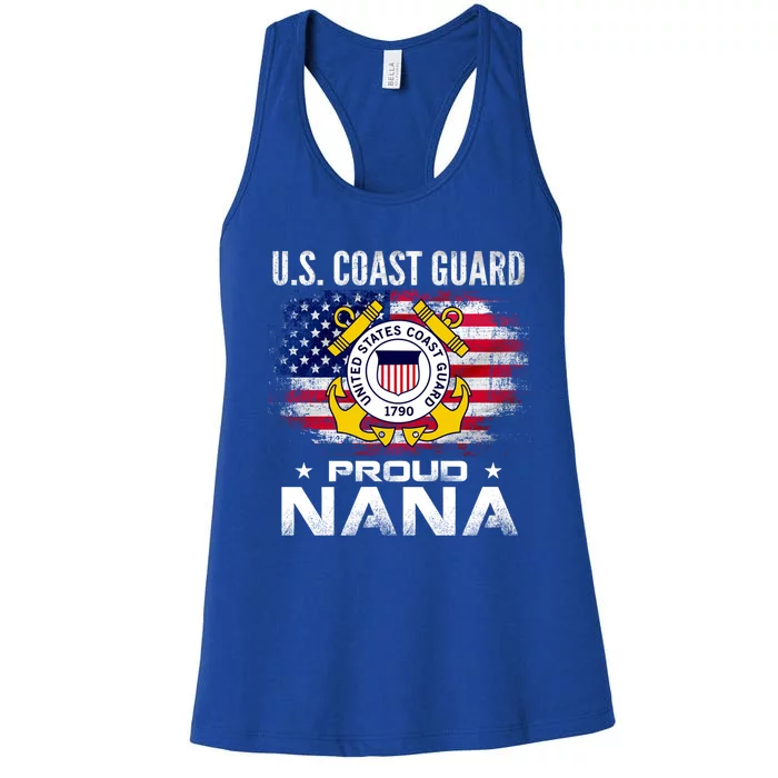 U S Coast Guard Proud Nana With American Flag Gift Veteran Gift Women's Racerback Tank