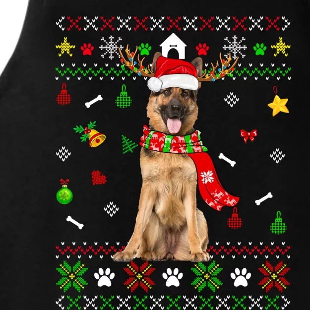 Ugly Sweater Christmas Ger Shepherd Dog Puppy Xmas Pajama Gift Ladies Tri-Blend Wicking Tank