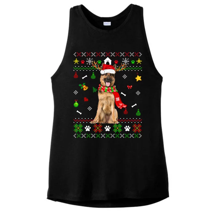 Ugly Sweater Christmas Ger Shepherd Dog Puppy Xmas Pajama Gift Ladies Tri-Blend Wicking Tank