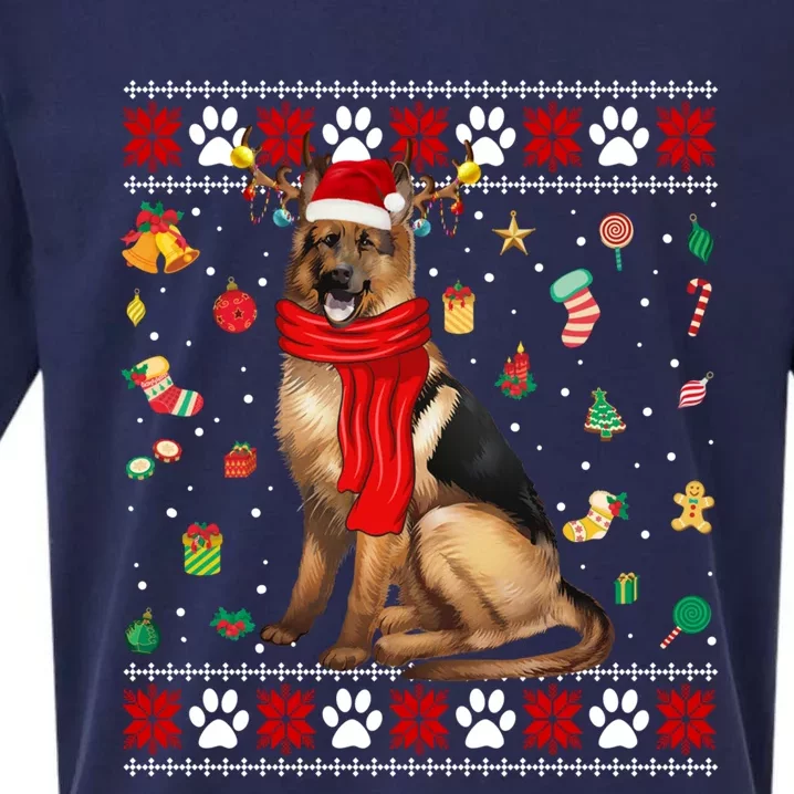 Ugly Sweater Christmas Ger Shepherd Dog Puppy Xmas Pajama Gift Sueded Cloud Jersey T-Shirt