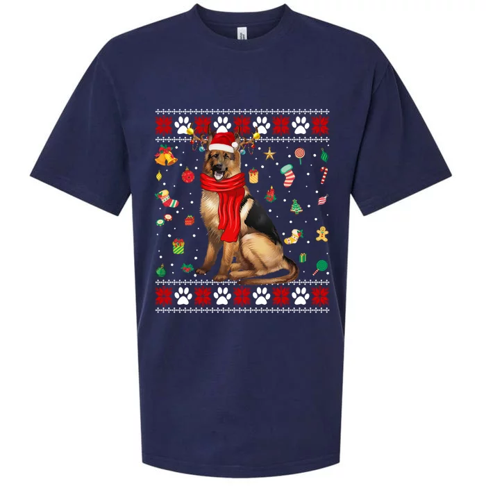 Ugly Sweater Christmas Ger Shepherd Dog Puppy Xmas Pajama Gift Sueded Cloud Jersey T-Shirt