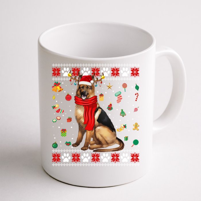 Ugly Sweater Christmas Ger Shepherd Dog Puppy Xmas Pajama Gift Front & Back Coffee Mug