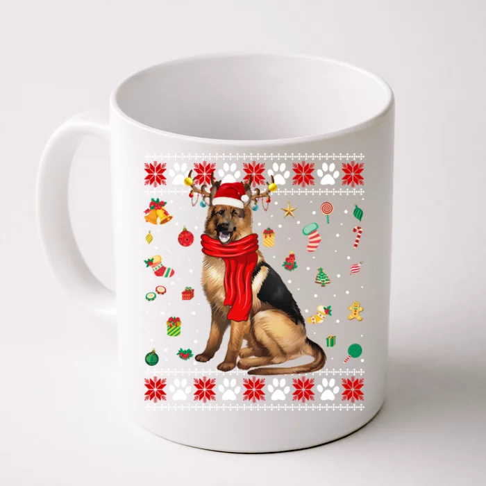 Ugly Sweater Christmas Ger Shepherd Dog Puppy Xmas Pajama Gift Front & Back Coffee Mug