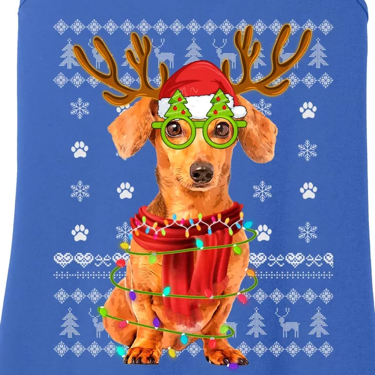 Ugly Sweater Christmas Lights Dachshund Dog Puppy Lover Cute Gift Ladies Essential Tank