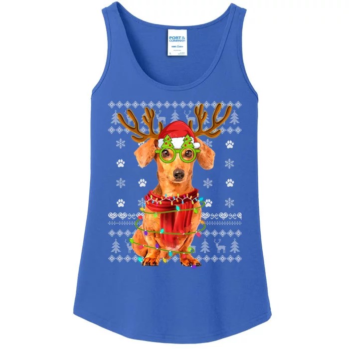 Ugly Sweater Christmas Lights Dachshund Dog Puppy Lover Cute Gift Ladies Essential Tank