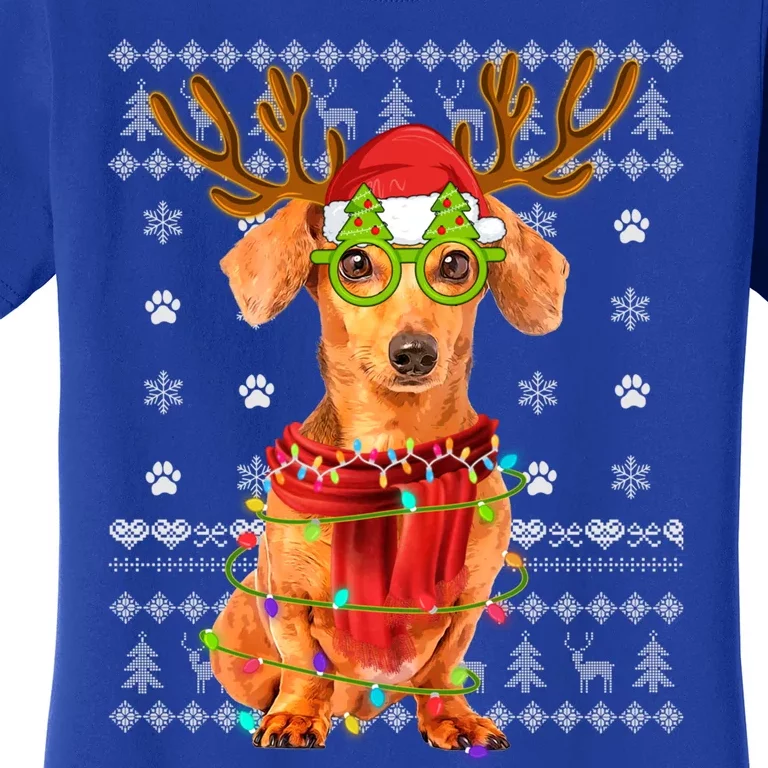 Ugly Sweater Christmas Lights Dachshund Dog Puppy Lover Cute Gift Women's T-Shirt